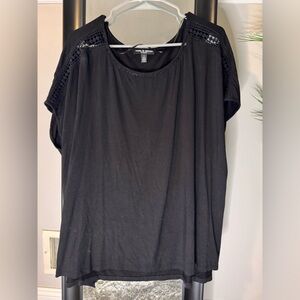 Cable & Gauge Black Short Sleeve Top with Crochet Detail